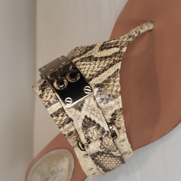 COACH Alberta Snakeskin Kitten Heel Thong Sandals - Picture 2 of 7
